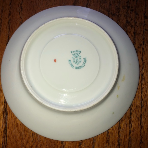 Royal Rudolstadt Prussian rose pattern gold trim tea cup and saucer Victorian - Picture 13 of 15